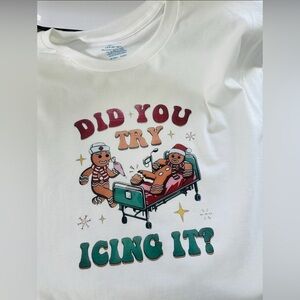 NEW White Graphic Tee with Gingerbread Design
